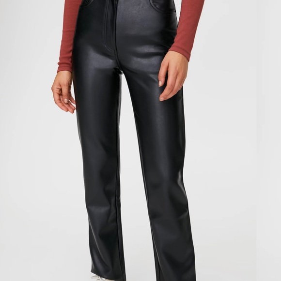 TALL Aritzia Wilfred Melina Black Leather Pant - Picture 2 of 3
